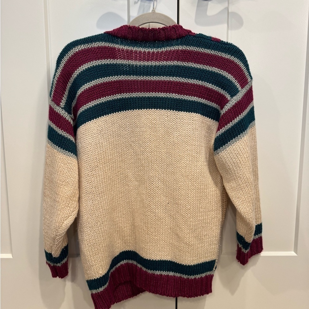 Vintage Cozy Cream and Burgundy Knit Sweater - Picture 3 of 4